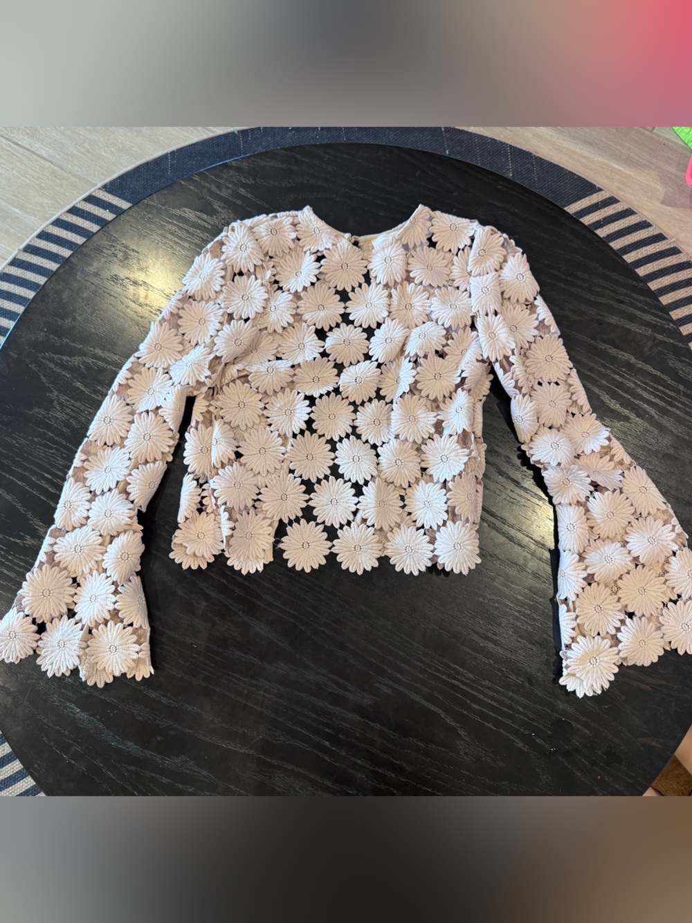 NICHOLAS Cream Floral Crochet Daisy Crop Top